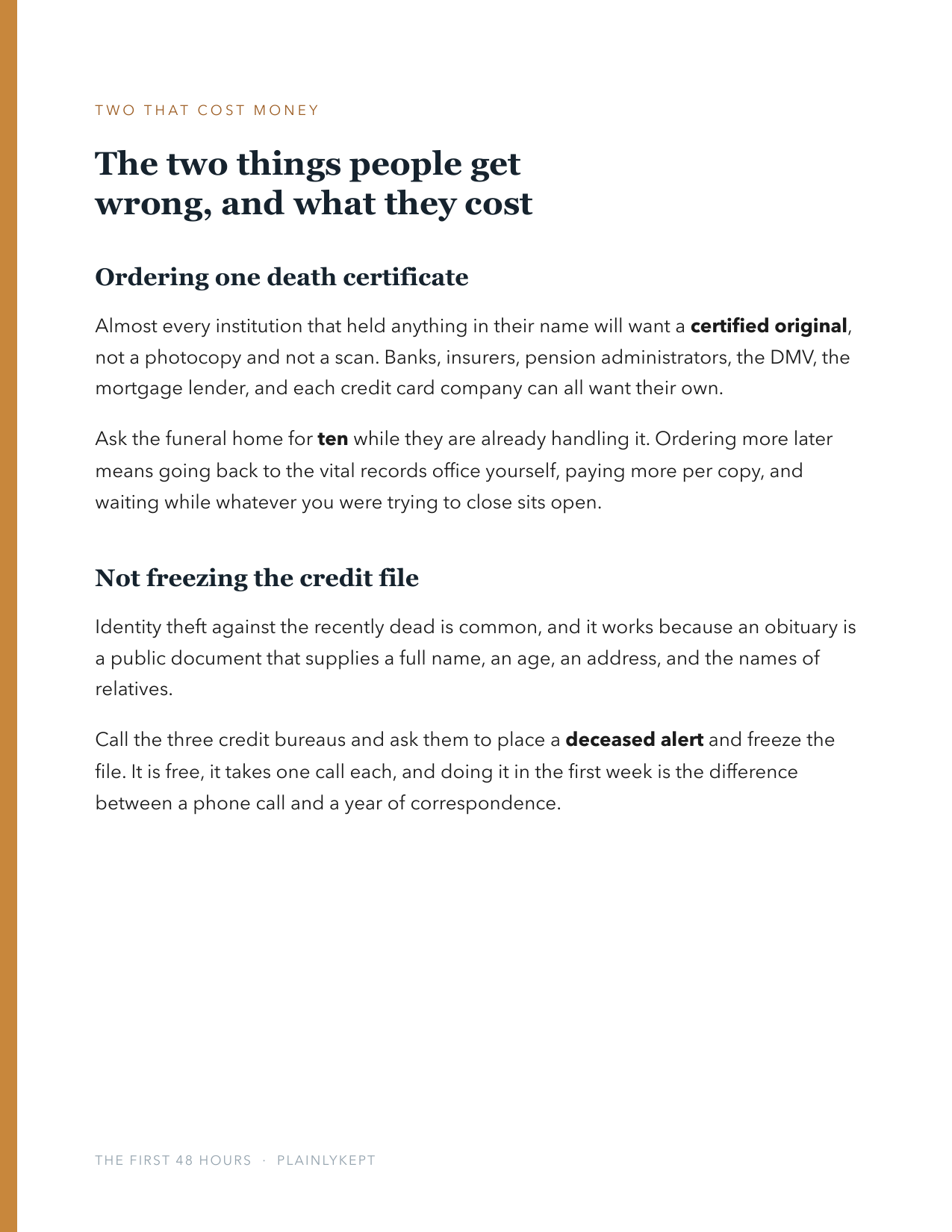 Page four of the checklist, headed The two things people get wrong, and what they cost